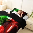 thumbnail image 4 of meiyoeat Neon Lightning Gamer Twin Comforter Sets for Teens Boys, Electric Green Red Gaming Bedding Set, Black Reversible 2 Pieces, 1 Comforter and 1 Pillowcase, 4 of 6
