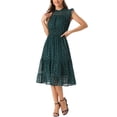 thumbnail image 4 of Vestido de gasa sin mangas para mujer INSPIRE CHIC con cintura fruncida y estrellas metálicas doradas, vestido de fiesta M verde oscuro, 4 of 6