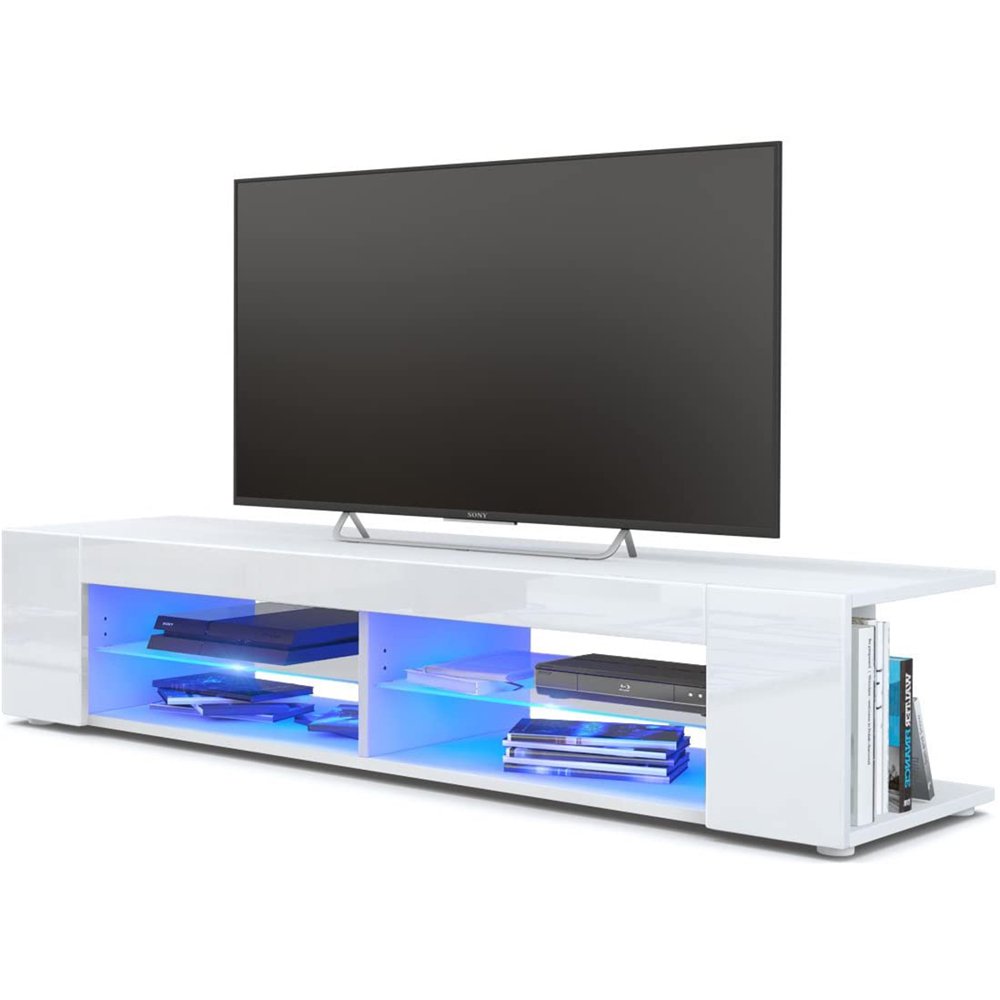 57'' TV Stand for TVs up to 65", with Open Glass Shelves & Remote LED