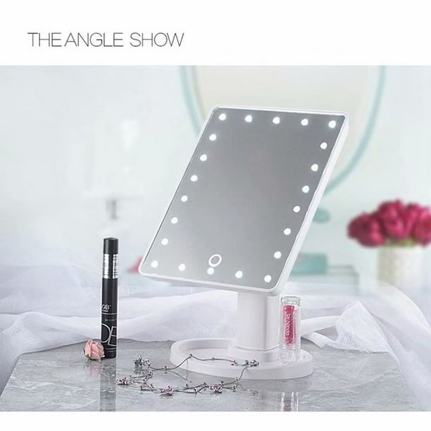 22 Led Touch Screen Makeup Mirror 360 Rotated Tabletop Cosmetic Light Up With Usb Port White Com 22 Led Touch Screen Makeup Mirror 360, Tabletop Light Up Mirror