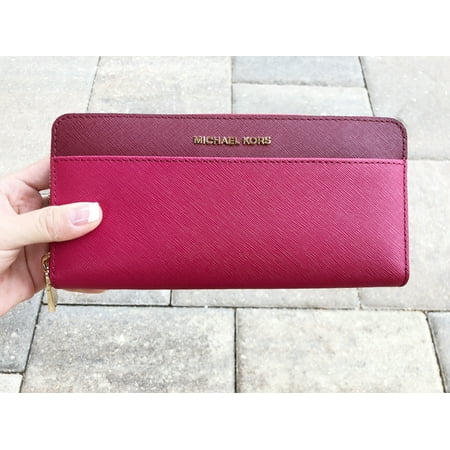 Fabric Continental Wallet - Michael Kors Money Pieces Pocket Zip Around Continental Leather Wallet Pink Red