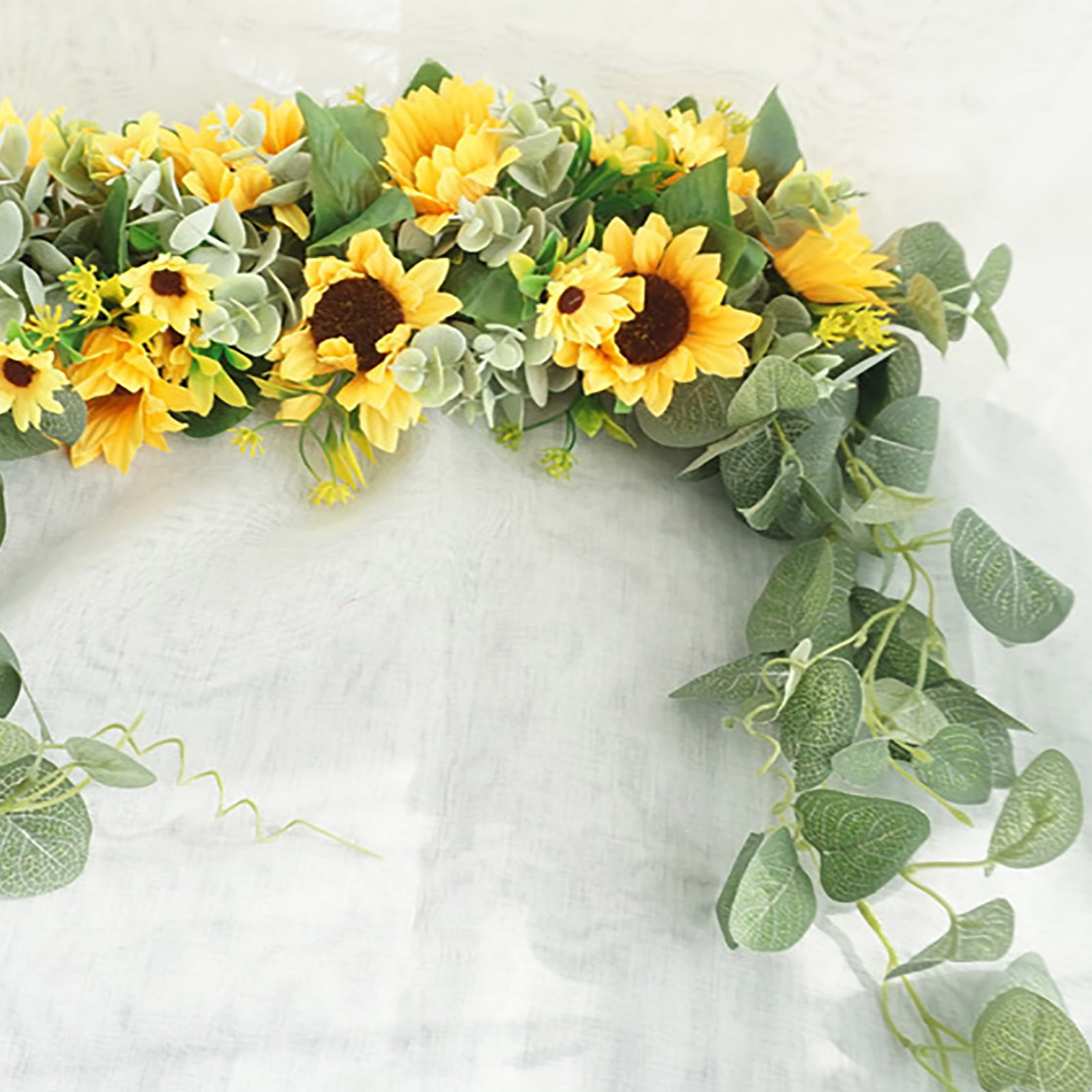 NUOBESTY Artificial Garland Iron Art Circle Simulated Flower Wreath Wall Ornament Artificial Flowers with Green Leaves Hanging Sunflowers for Wedding New Year Holiday Spring Scene Layout