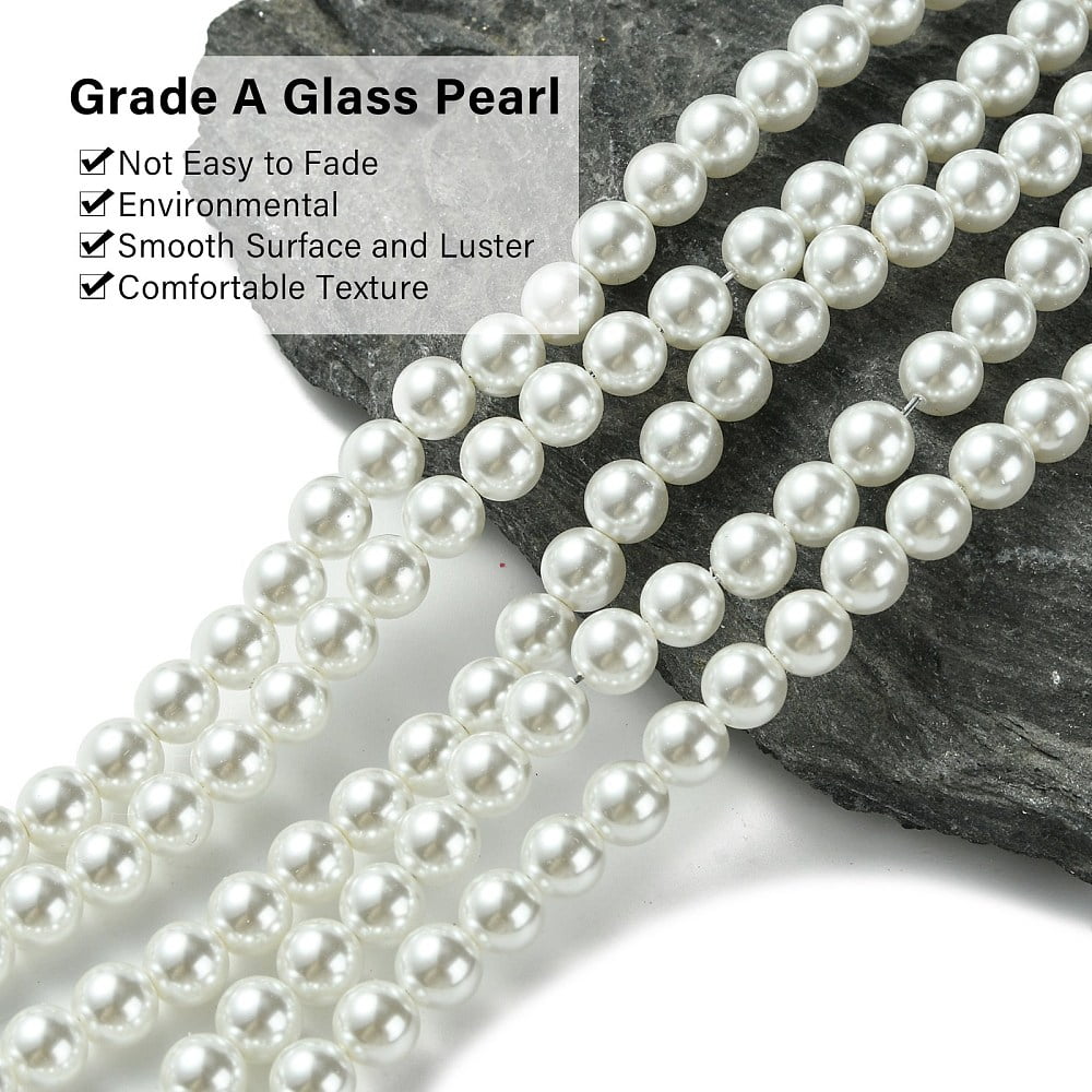 10 strand Eco-Friendly Glass Pearl Beads High Luster Grade A Round White 6mm Hole: 1mm 160pcs/strand 37.8 inch