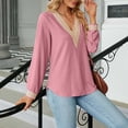 thumbnail image 3 of qucoqpe Womens Long Sleeve Tops Pullover Casual Solid Loose Fit Lace V-Neck Tunics, 3 of 5