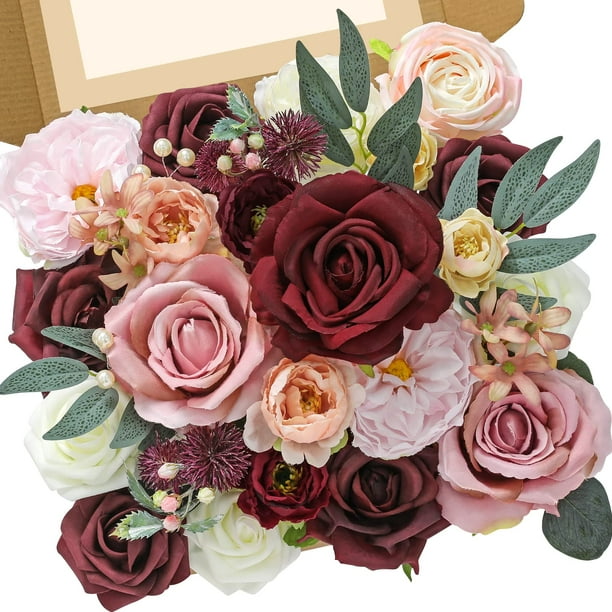 Ramo de flores artificiales Serwalin con rosas rosadas borgoñas y seda