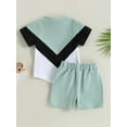 thumbnail image 4 of aturustex 3M 6M 12M 18M 24M 3T 4T 5T 6T 7T Toddler Baby Boy Clothes Set Color Block Short Sleeve T-Shirt Top Elastic Waist Shorts Set Tracksuit Summer Outfit 2PCS, 4 of 9