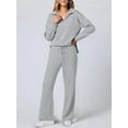 thumbnail image 6 of Women 2 Piece Outfits 2025 Fall Fashion Wide Leg Pants Lounge Set Leisure Travel Vacation Sweatsuits Light Gray XXL, 6 of 7