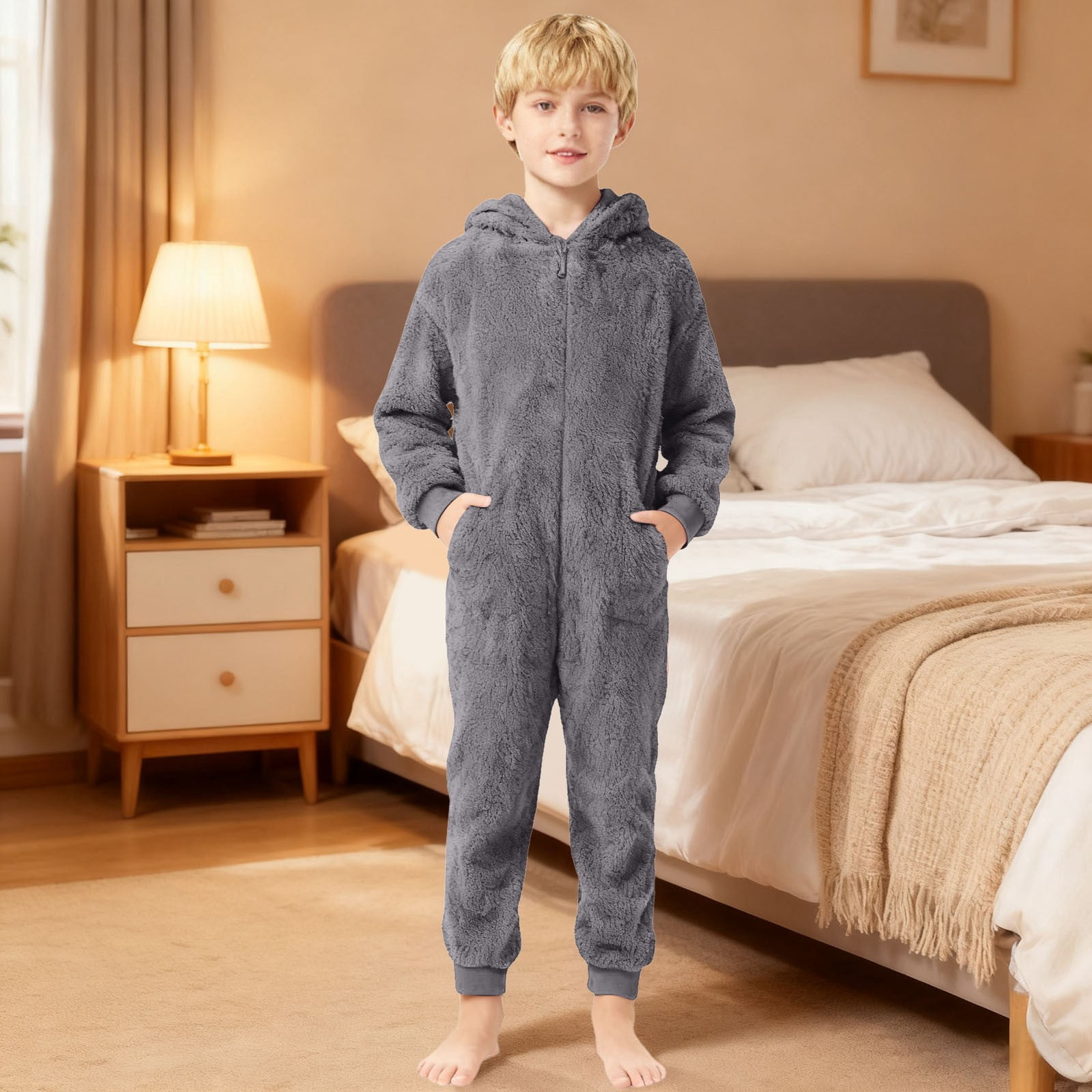 MEZZALL Warm Cozy Fuzzy Romper Jumpsuit Toddler Boys Girls Soft Onesie With Grip Soles For Indoor Outdoor Comfort Easy Dressing Leisure Long Sleeve O-Neck Spring Child One-Pieces