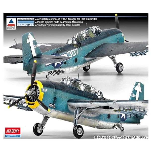 Academy TBM-3"" USS Bunker Hill Kit de construcción de modelo de avión, color azul marino