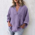 thumbnail image 2 of WTOBBY Women's V-Neck Pullover Long Sleeve Top, Cotton Linen Casual T-Shirt for Fashion Comfort, Relaxed Fit with Soft Stretch Fabric, Daily Wear Essential,Light Purple 5XL, 2 of 5