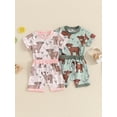 thumbnail image 3 of Elippeo Toddler Boys Girls Summer Outfits 3 6 12 18 24 Months 3 Years Western Cow Print Short Sleeve T-Shirts Tops and Shorts 2Pcs Clothes Set, 3 of 9