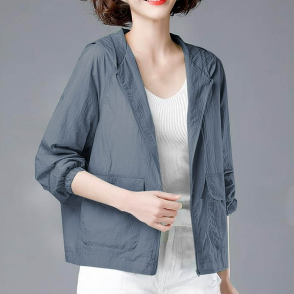 Cxenplz UPF 50 Cool Feeling Water Repellent Raincoats for Women Lightweight Hooded Outdoor Cycling Jacket Windbreaker