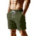 thumbnail image 3 of Hurxie Mens Casual Linen Shorts - 7 inch Elastic Waist Drawstring Summer Beach Vacation Short Army Green,S, 3 of 7
