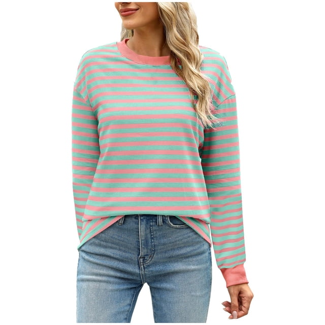WEAIXIMIUNG Chandail en Molleton pour Femmes à Fermeture Éclair, Manches Longues, Col Rond, Rayé, à Blocs de Couleur, Coupe Ample Tendance, Haut Décontracté