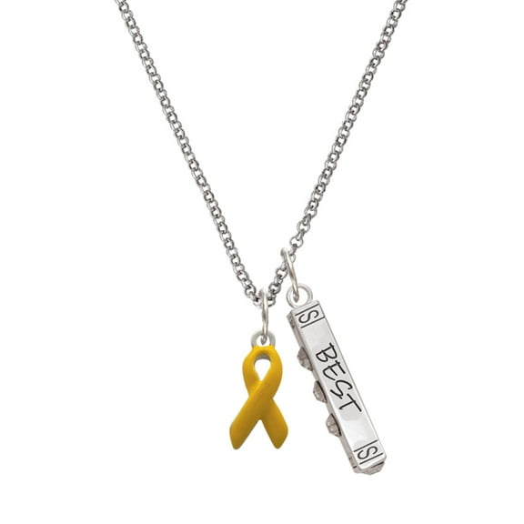 Delight Jewelry Silvertone Yellow Ribbon Silvertone Best Friends Forever Bar Charm Necklace, 23"