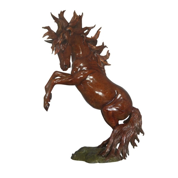 Large Rearing Horse  Red Finished Bronze Statue -  Size: 34"L x 21"W x 46"H.