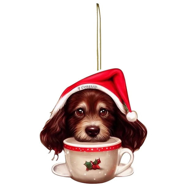 Christmas Dog Pendant Acrylic Flat Decoration Car Decoration New Cup Pet Dog Christmas
