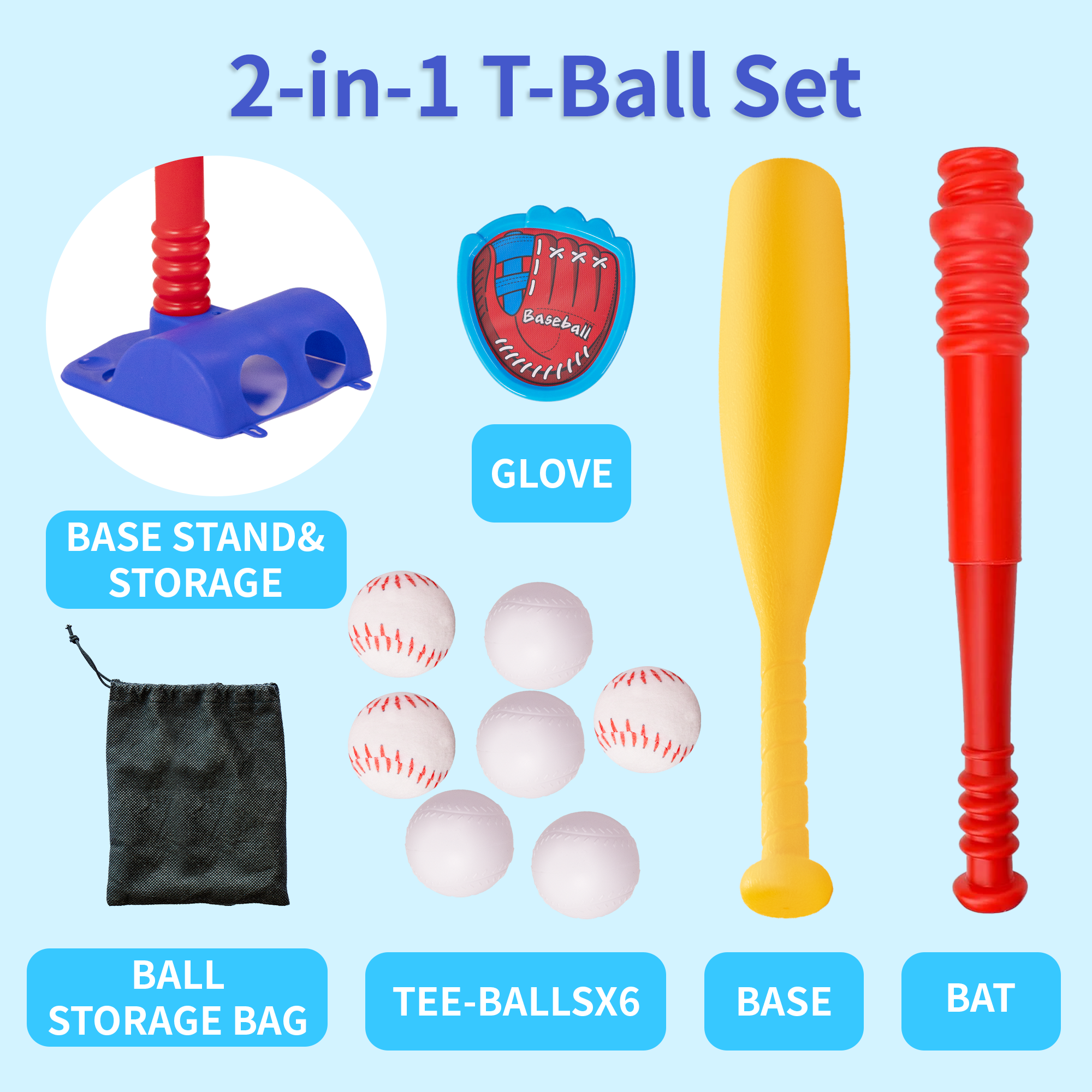 SaveJoy Kids T-Ball Set, Outdoor Baseball Toys for Toddlers Age 2-3-4, Toss & Catch Game Set Sport Gifts for Boys Girls