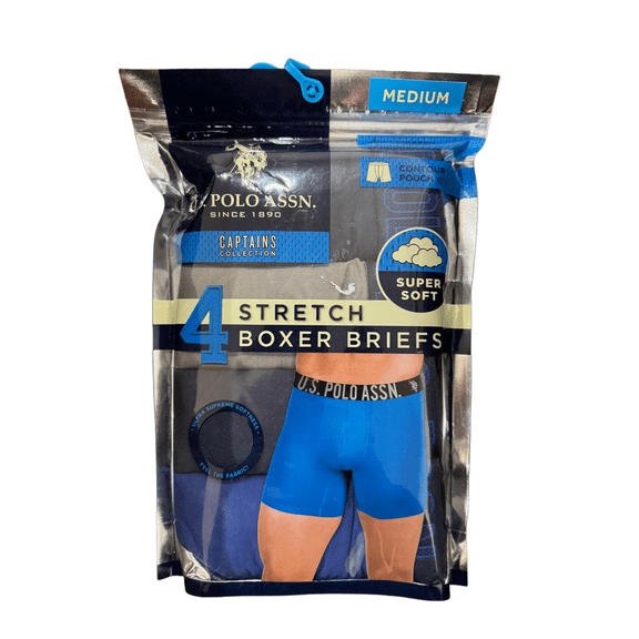 U.S. Polo Assn.?Men's Underwear - Performance Stretch Boxer Briefs with Comfort Pouch (4 Pack) Size "M"