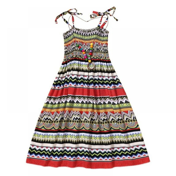 SYNPOS Girls Bohemian Dresses Floral Sleeveless Rainbow Beach Sundress 2-10 Years