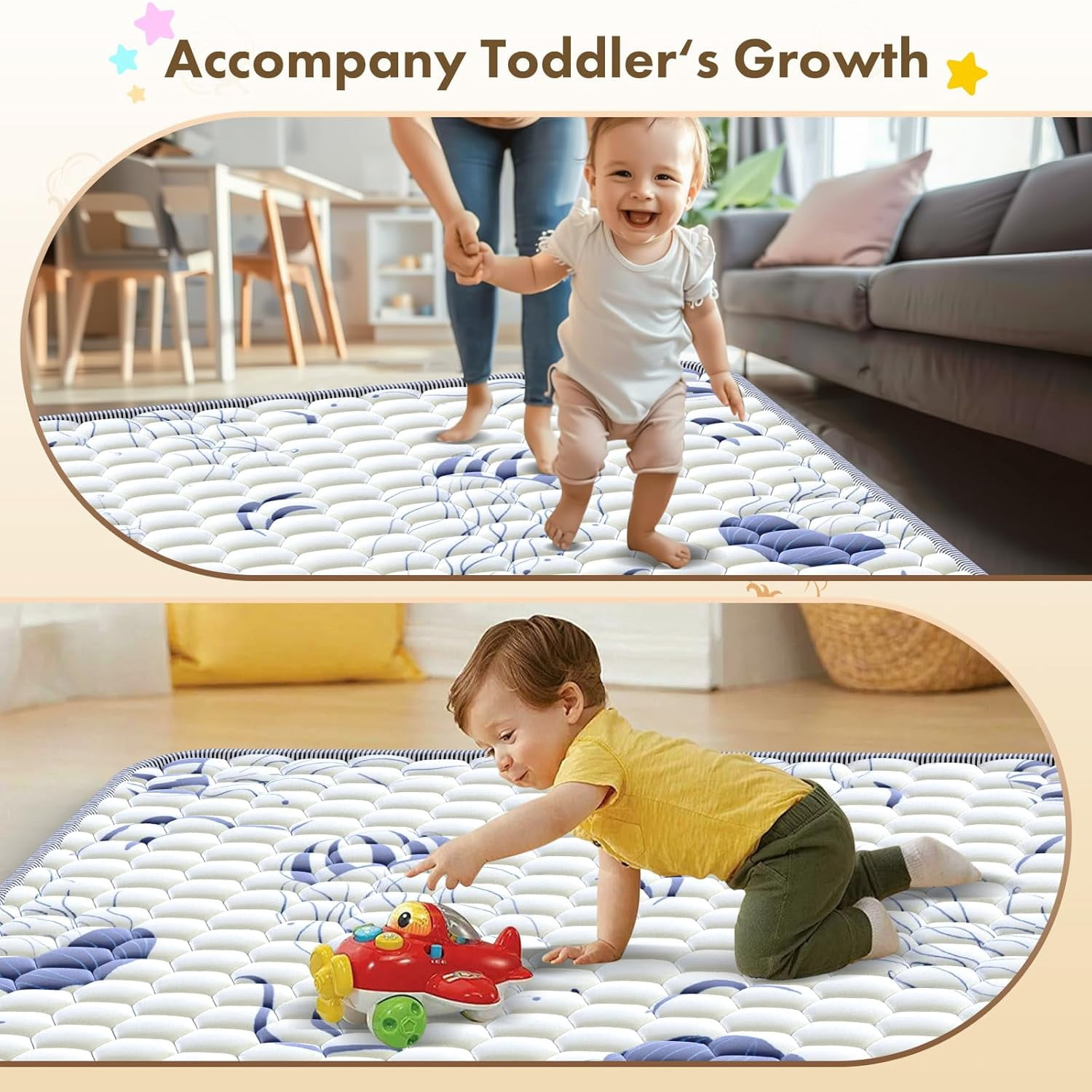 Baby Play Mat for Floor, Non-Slip Safe Extra Large Mat for Toddlers, Fit 71"x59" Playpen, Jellyfish Printed Pattern