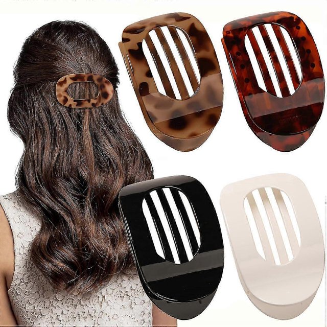 4 PCS Flat Hair Clips, Round Lay Down Hair Claw Clips for Women Girls, French Strong Hold Hair Barrettes for Thick Thin Hair,Comfortable Curved Flat C