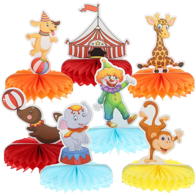 1 Juego de bonitos animales de circo y carnaval, decoraciones para fiestas en forma de panal, centro de mesa con forma de panal con tema de circo