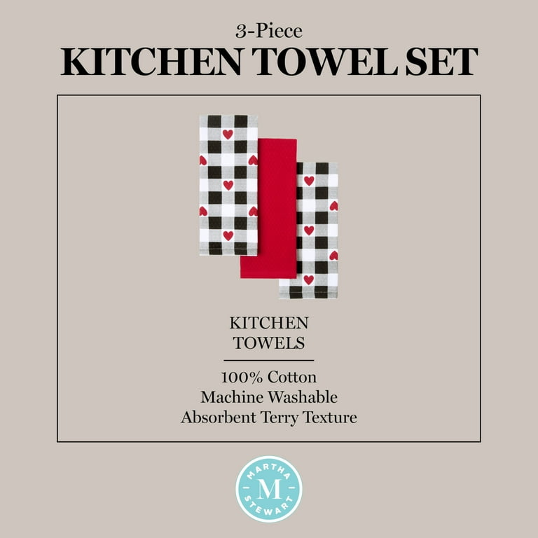 MARTHA STEWART Love Check Gingham Hearts Decorative Kitchen Towels
