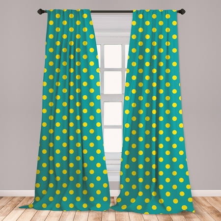 Vintage Teal Curtains Yellow and Blue Curtains 2 Panels Set, Big Vintage Polka Dots Pattern Nostalgic Spotted Pastel Design, Window Drapes for Living Room Bedroom, Teal Yellow, by Ambesonne ()