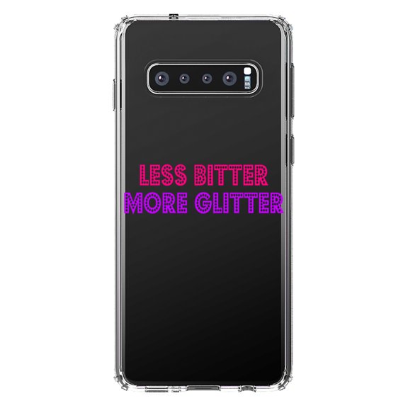 DistinctInk Clear Shockproof Hybrid Case for Samsung Galaxy S10  PLUS (6.4" Screen) - TPU Bumper Acrylic Back Tempered Glass Screen Protector - Less Bitter More Glitter