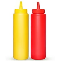 BRIGHTFROM Condiment Squeeze Bottles, RED/YELLOW 8 OZ Empty Squirt Bottle with Wide Neck - Great for Ketchup, Mustard, Syrup, Sauces, Dressing, Oil, BPA FREE Plastic - 2 PACK