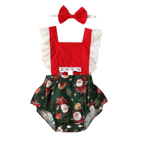 

Yinyinxull Christmas Newborn Infant Baby Girls Clothes Ruffles Romper Santa Print Xmas Jumpsuit Red 18-24 Months