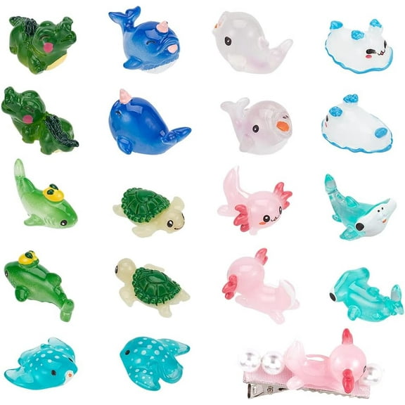 1box 18Pcs 9 Styles Miniature Ocean Themed Resin Axolotl Marine Animals Tiny Animals Figurines Fairy Garden Accessories for Fish Decorations Birthday Party 21.5~35mm Length