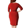 thumbnail image 5 of Plus Size Wrap Dresses for Cocktail Party, Womens Sexy V Neck Bodycon Wrap Dress Long/Short Sleeve Midi Sheath Dress, 5 of 7