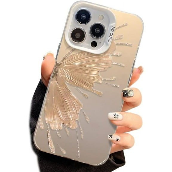 Designed for iPhone Case,Matte Art Graffiti Butterfly Camera Lens Protection Shockproof Protective Cover Phone Case (Gold,iPhone 15 Pro)