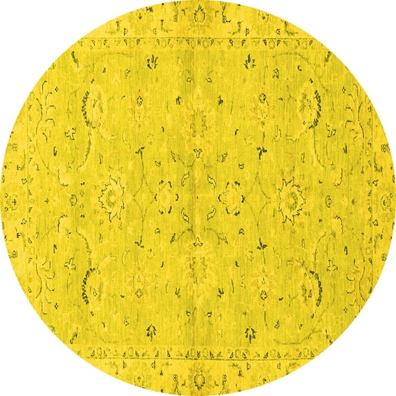 Ahgly Company Indoor Round Oriental Yellow Traditional Area Rugs, 7' Round