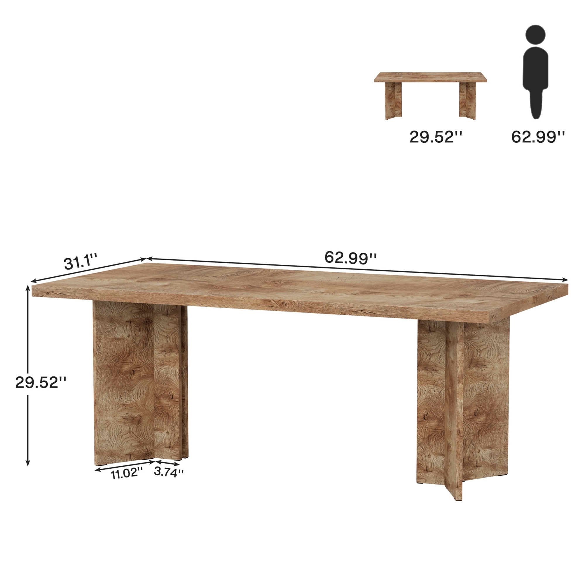 MAYEERTY 63 Inch Rectangular Farmhouse Dining Table, Vintage Walnut Wood Kitchen Dinner Table for 4 to 6 People, 300 LBS Heavy Duty E1 Chipboard Work Desk