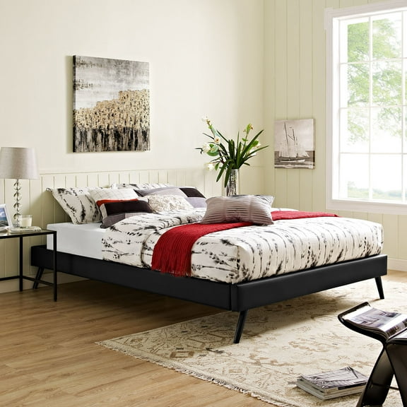 Modway Helen Queen Vinyl Bed Frame with Round Splayed Legs in Black