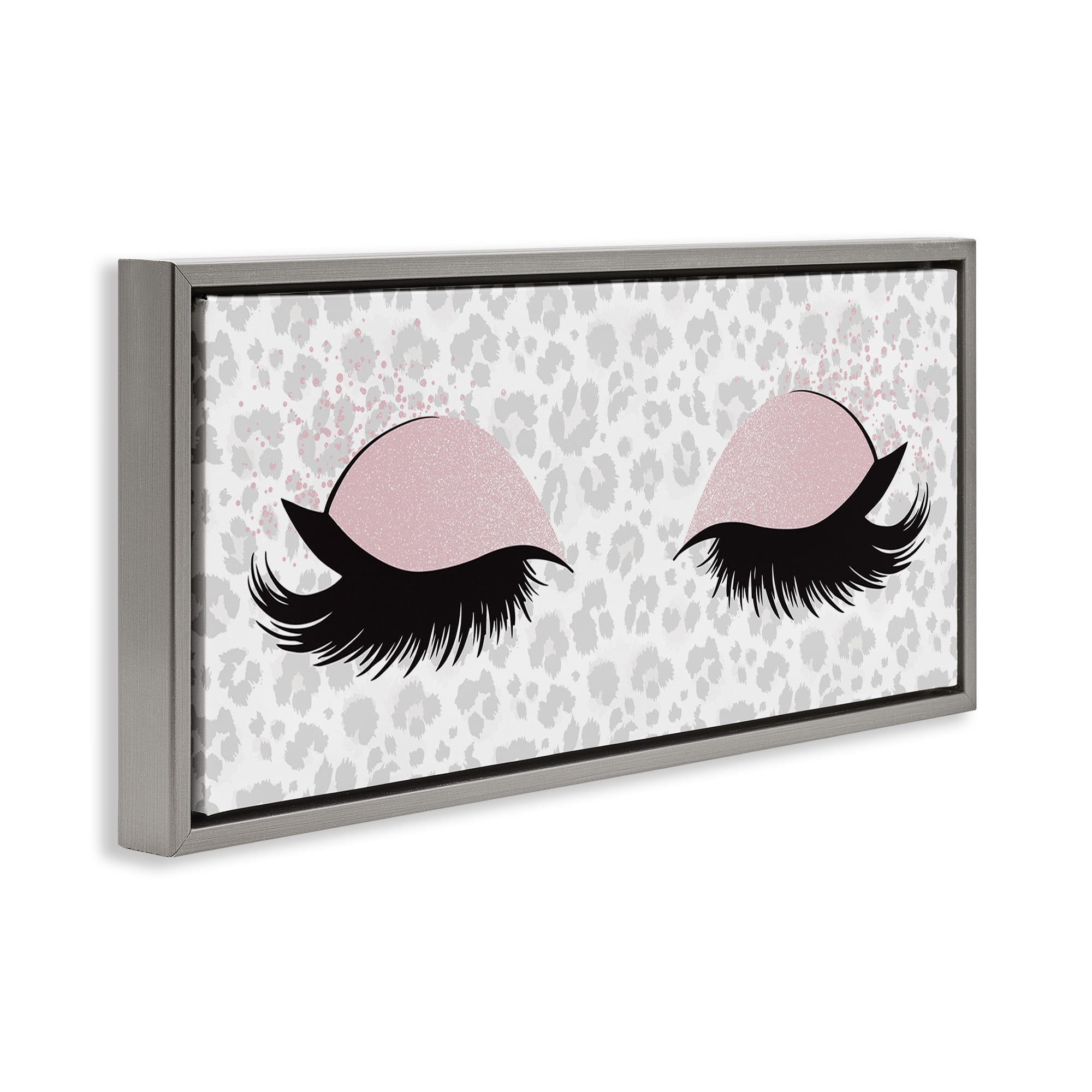 Stupell Industries Glam Makeup Leopard Pattern Beauty & Fashion Painting Gray Floater Framed Canvas Art Print Wall Art, 25 x 11