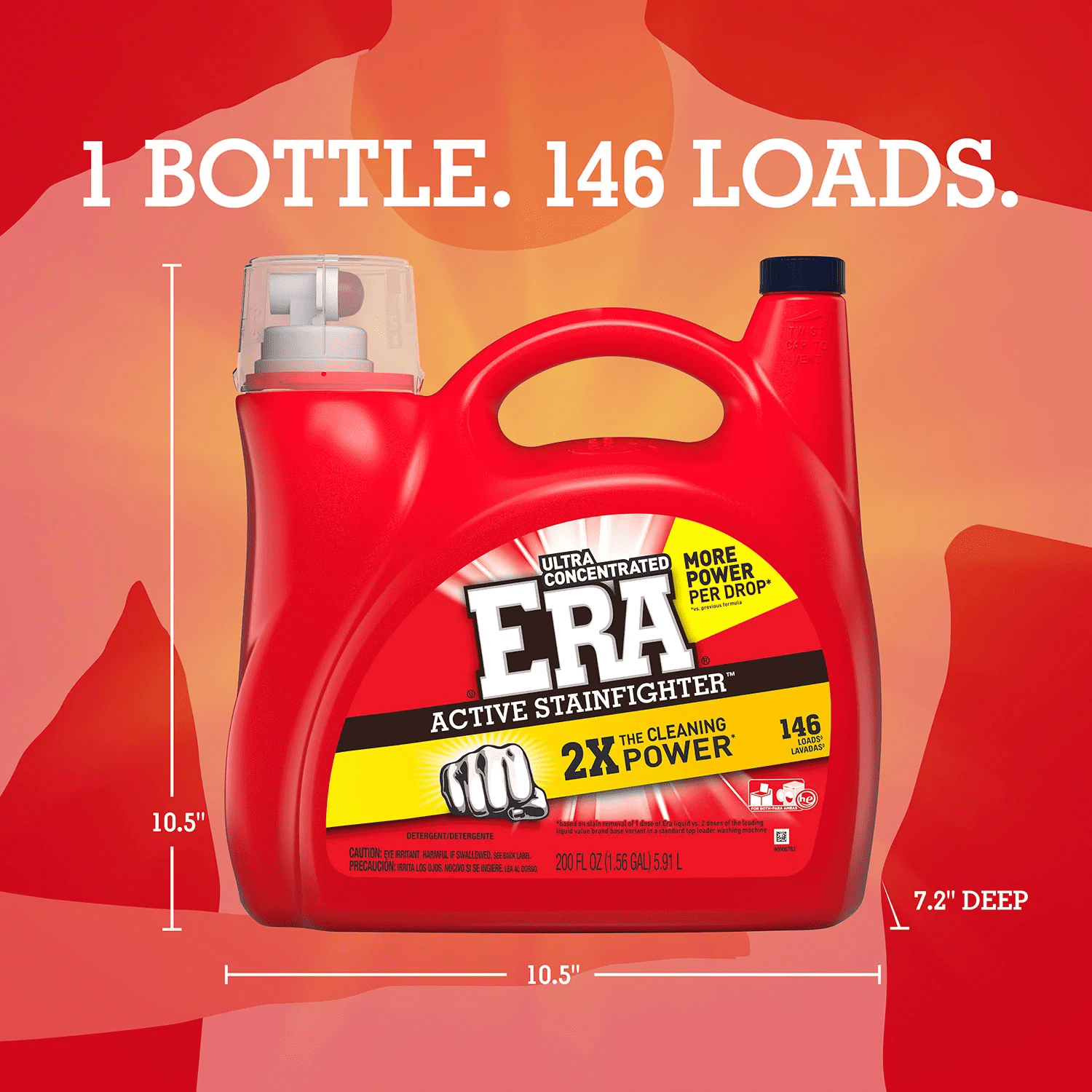 Era 2x Ultra Active Stainfighter Formula Regular Liquid Detergent, 200 Ounce, 146 Loads
