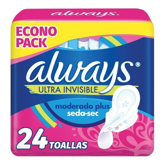 Toallas femeninas Always Ultra-Gel ultra-gel flujo moderado con alas 24 pzas