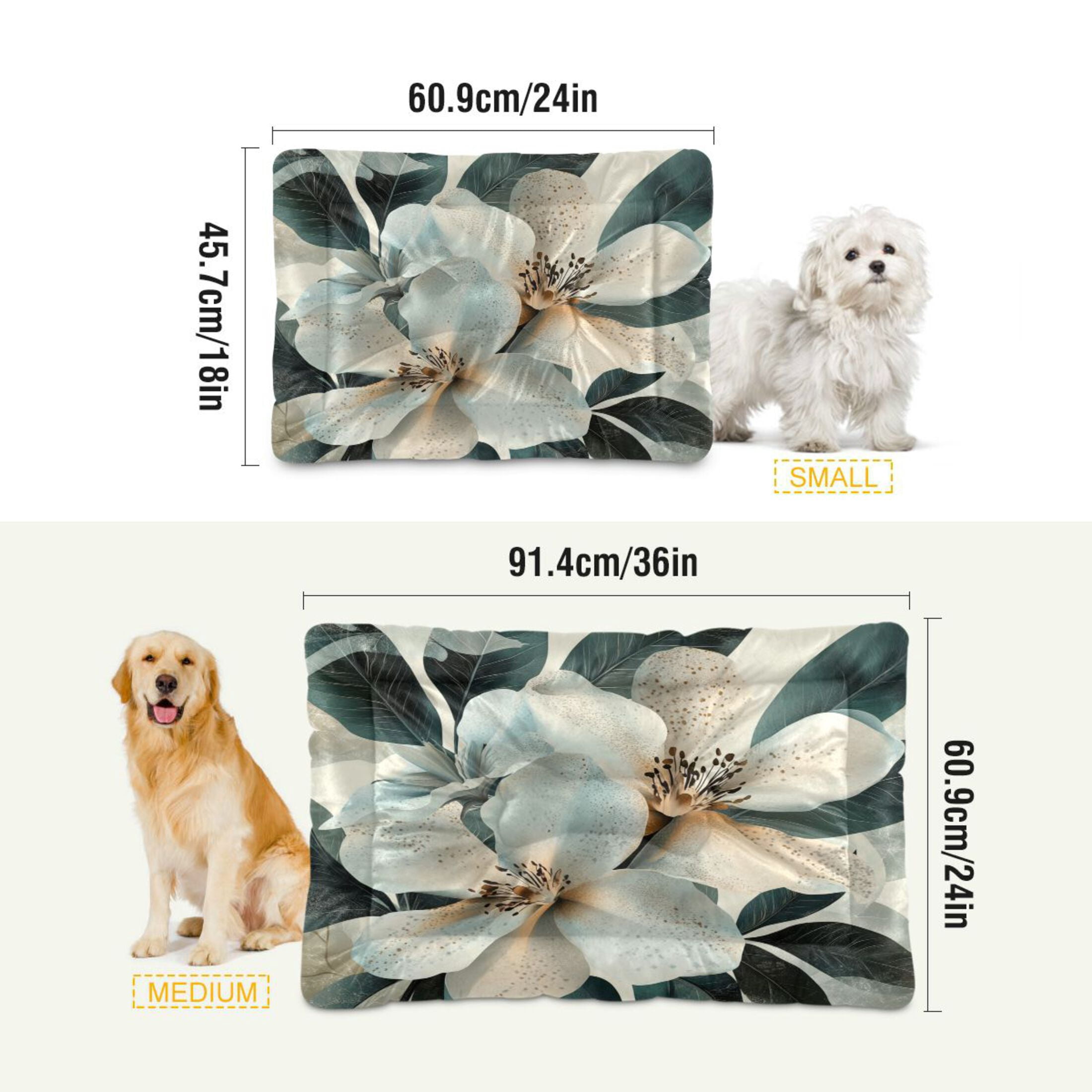 Qxltty Exotic White Flowers Ped Pad Wear-resistant and Hard to Bite Through Sleeping Pad for Small Medium Large Dogs Winter Pet Bed 36×24in