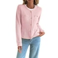 thumbnail image 2 of Women Knit Cardigan Sweaters Early Fall Long Sleeve Open Front Button Down Trendy Casual Cropped Jacket Pink XL, 2 of 8