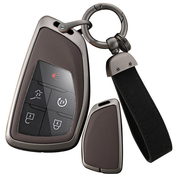 Metal & Leather Key Case Fit for Chevy Silverado Suburban Tahoe 2021-2024 & GMC Yukon XL Denali Sierra, Buick Encore Envision Avenir