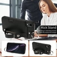 thumbnail image 4 of for iPhone XR Wallet Case with Card Holder, Hand Wrist Strap Loop Holder Kickstand, Finger Grip Ring PU Leather Double Buttons Shockproof Soft TPU Cover for iPhone XR, Black, 4 of 10