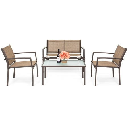 Georgia Chair Science Table (Best Choice Products 4-Piece Patio Metal Conversation Furniture Set w/ Loveseat, 2 Chairs, and Glass Coffee Table-)