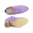 thumbnail image 3 of BLISSFUL STEP Women's Boots Heart Buckle Side Zip Block Heels Ankle Boots Purple 7.5, 3 of 5