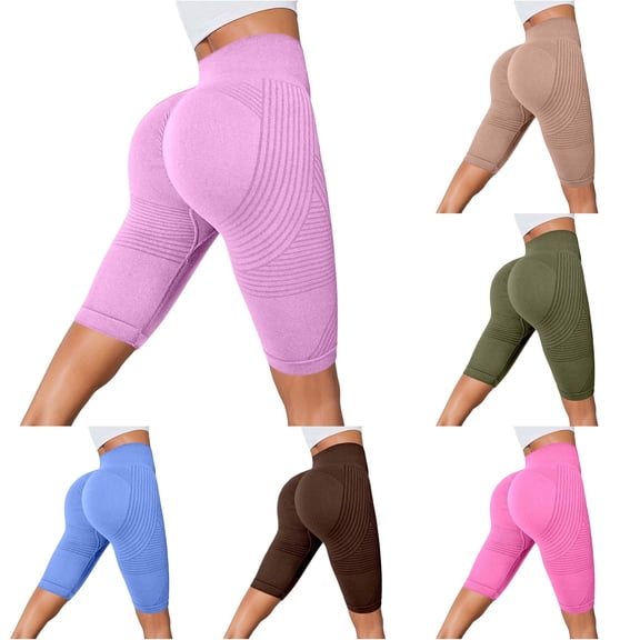 xfsWaSs Stretchy Workout Biker Shorts for Women Soft Yoga Shorts Tummy Control High Waisted Athletic Shorts Knee-Length Bottoms Activewear