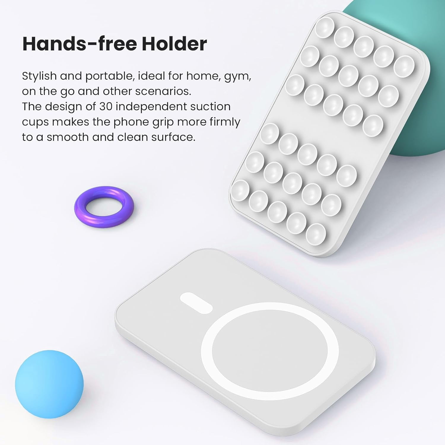 MKEUDQ-Patented Magnetic Sticky Phone Suction Grip Mount for MagSafe Case,Magnet Silicone Portable Stand Holder for iPhone 16/15/14/13/12 Series and Android, Hands-Free Selfies and Videos