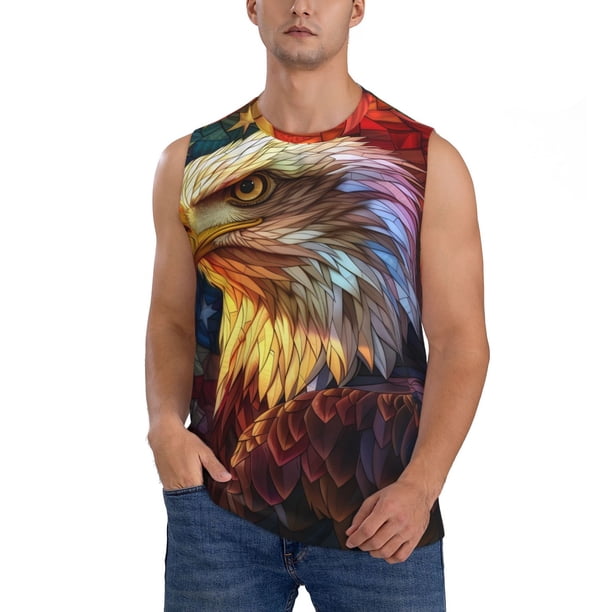 Balery Geometric American Bald Eagle Camisetas sin mangas para hombre, absorbe la humedad y protege contra el mal olor.-X-Large